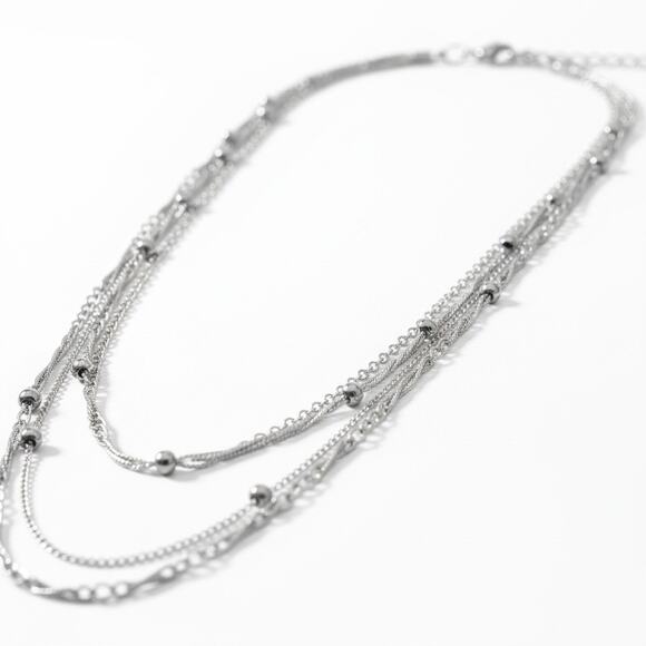 AND NOW THIS Silver Plated Layered Chain Necklace 18” Adjustable New - Picture 2 of 6
